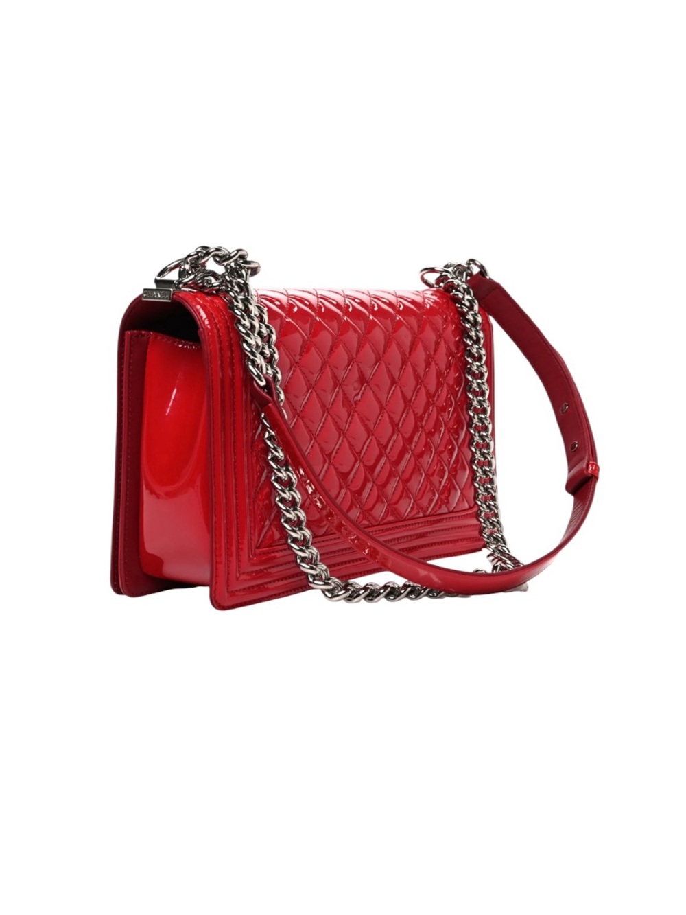 CHANEL Patent Quilted Medium Plexiglass Boy Flap Red - Picture 3 of 10
